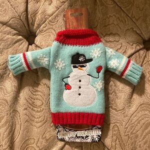 Snowman Bottle Sweater with Red Accents